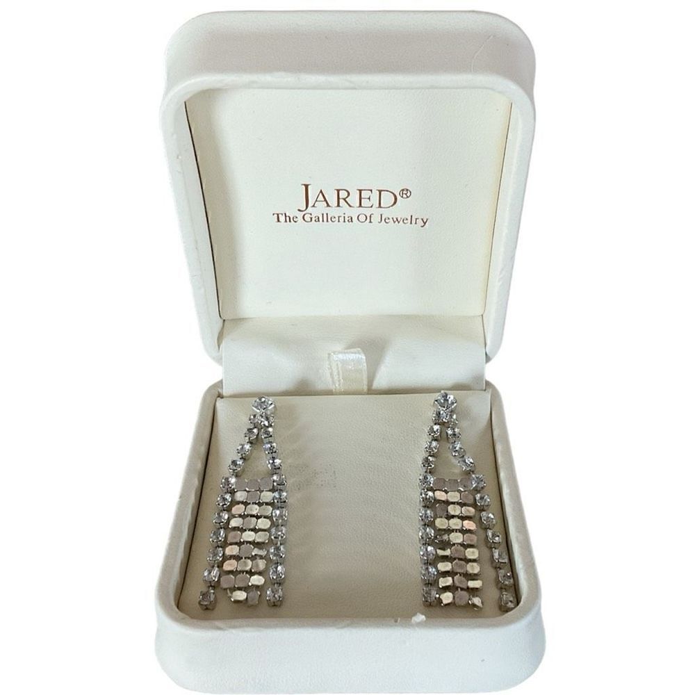 Jared Vintage Silver Rhinestone Dangle Earrings